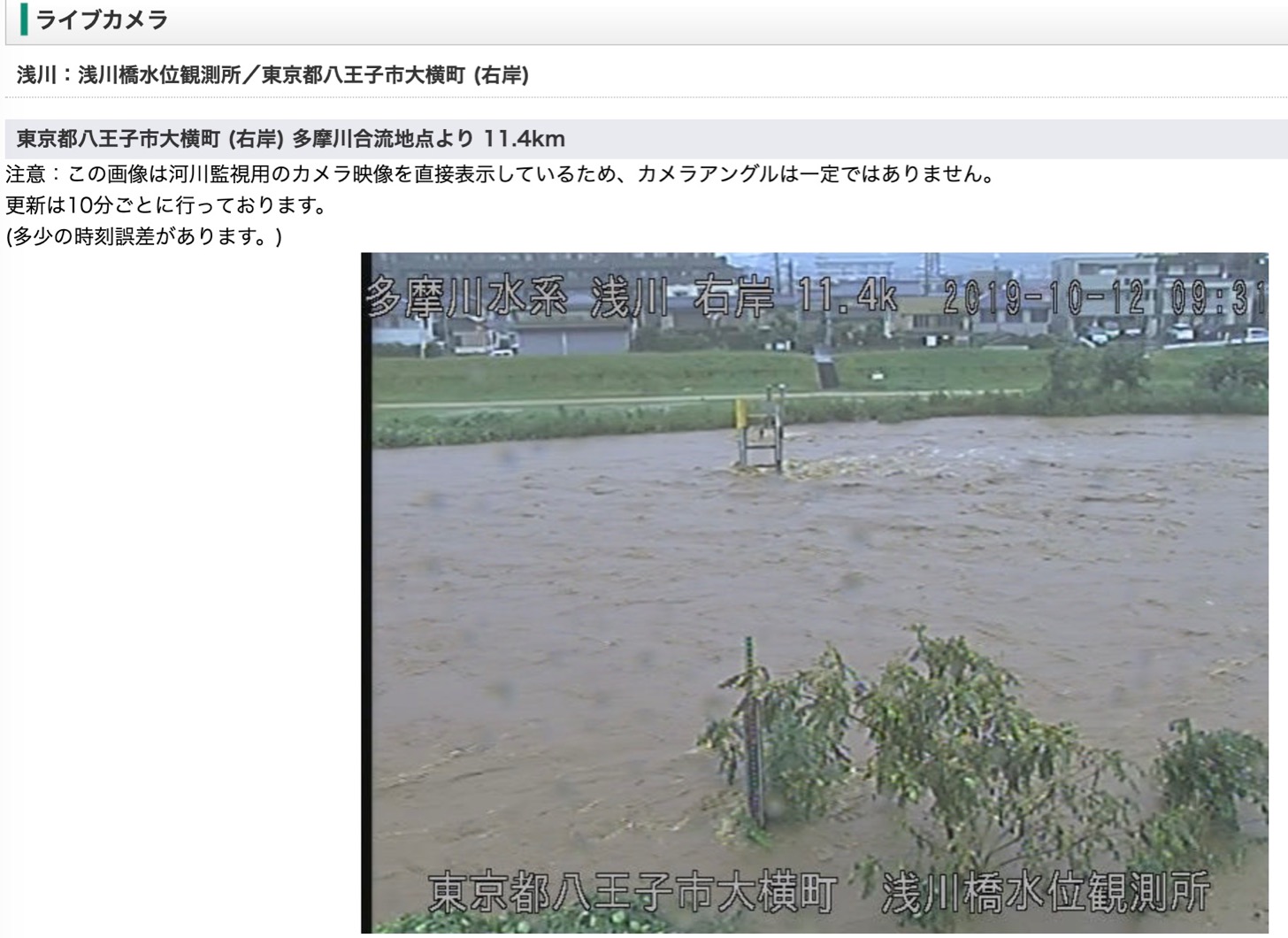 台風19号による影響で浅川が氾濫のおそれ 日野市に避難勧告が発令 全て解除されました 多摩ポン