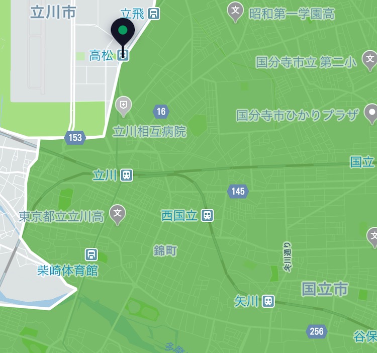 立川市でオーダーできるUber Eats(ウーバーイーツ)の配送範囲
