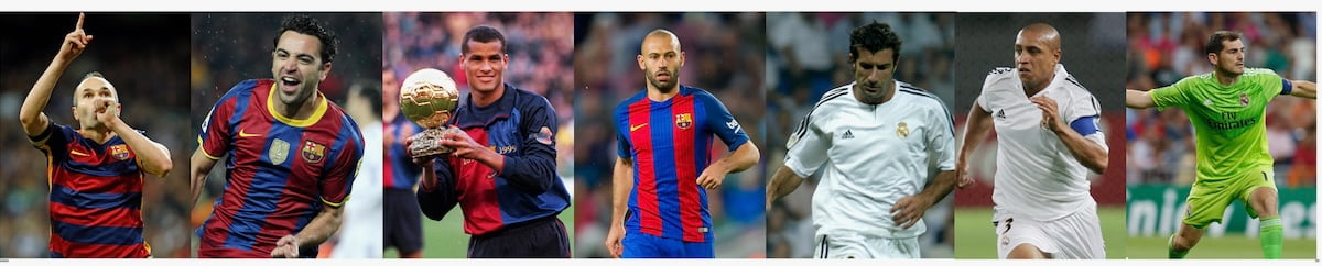 【BARCA Legends】 Andrés Iniesta(アンドレス・イニエスタ)　、シャビ・エルナンデス(Xavier Hernández) 、Rivaldo(リバウド)、Mascherano(マスチェラーノ)、Bojan Krkić(ボージャン・クルキッチ) 【RealMadrid Leyendas】 Luís Figo(ルイス・フィーゴ)、Roberto Carlos(ロベルト・カルロス)、 Iker Casillas(イケル・カシージャス)