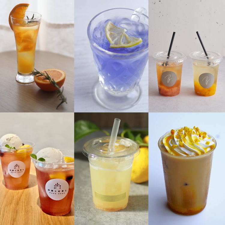 Teapick（ティーピック）＞オレンジとローズマリーのフルーツティー 864円［各日30杯限り］（1杯/日本製）※通期 フルーツティー専門店フルーティア＞ブルーレモネード 501円（1杯/日本製）※出店期間：7月19日(土)～7月22日(火) BEYOND SWEETS（ビヨンド スイーツ）左：桃とグアバジュレのアイスティー、右：マンゴーとオレンジジュレの翡翠レモンティー 各701円（各1杯/ともに日本製）※出店期間：7月19日(土)～7月22日(火) 林檎と紅茶と「アサイーボウルなフルーツティー(880円)」 [各日30杯限り]（1杯/日本製）※出店期間：7月23日(水)～7月27日(日) Patisserie KNOCK KNOCK（パティスリーノックノック）瀬戸内レモネード 701円（1杯/日本製）※出店期間：7月23日(水)～7月27日(日) Moksha chai （モクシャチャイ）＞トロピカルマンゴーチャイ 751円（1杯/日本製）※出店期間：7月23日(水)～7月27日(日)