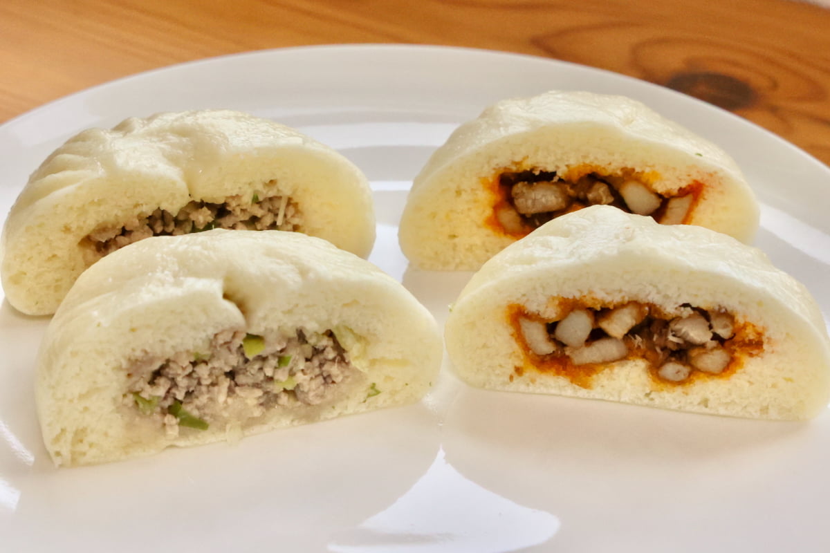 孔明道肉饅の葱肉饅と辣肉饅を買ってみた！断面