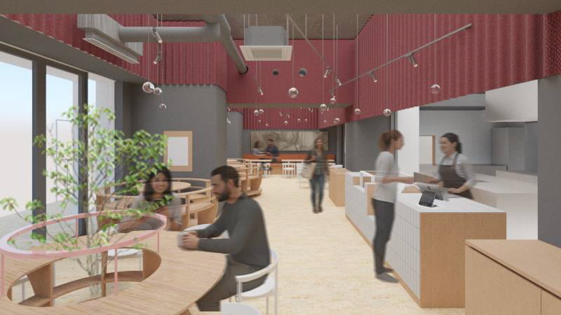 プラウド京王聖蹟桜ヶ丘1階にまちの複合交流拠点「タトネ tatonner」が2026年春オープン 内観イメージ（カフェ）