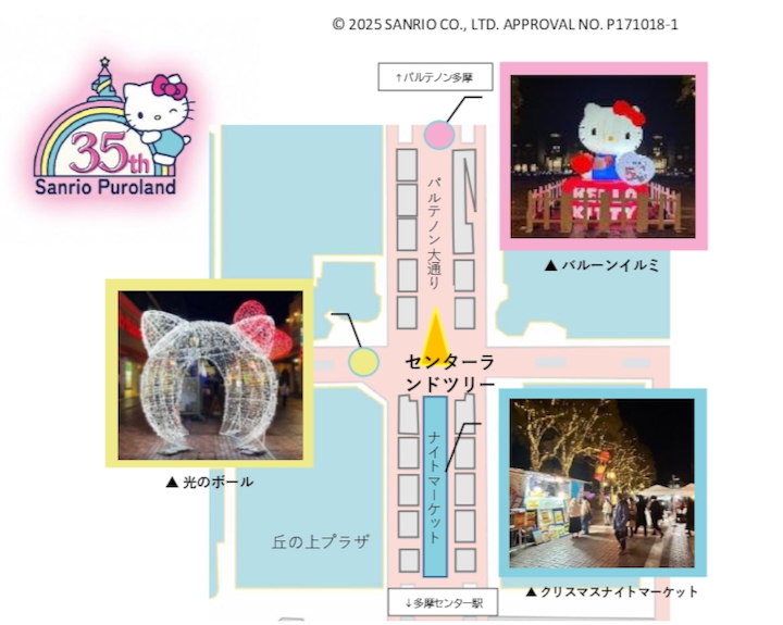 ピューロランド35周年記念フラッグとハローキティグリーティングが開催多摩市報道資料より