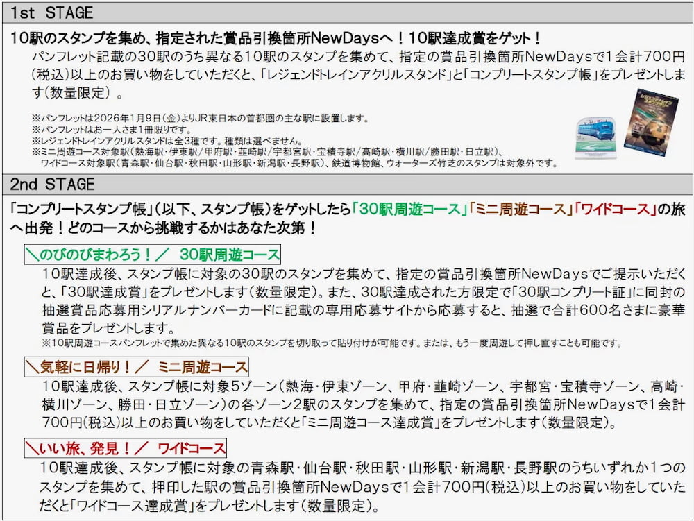 JR東日本 レジェンドトレインスタンプラリーが1/9(金)から開催！