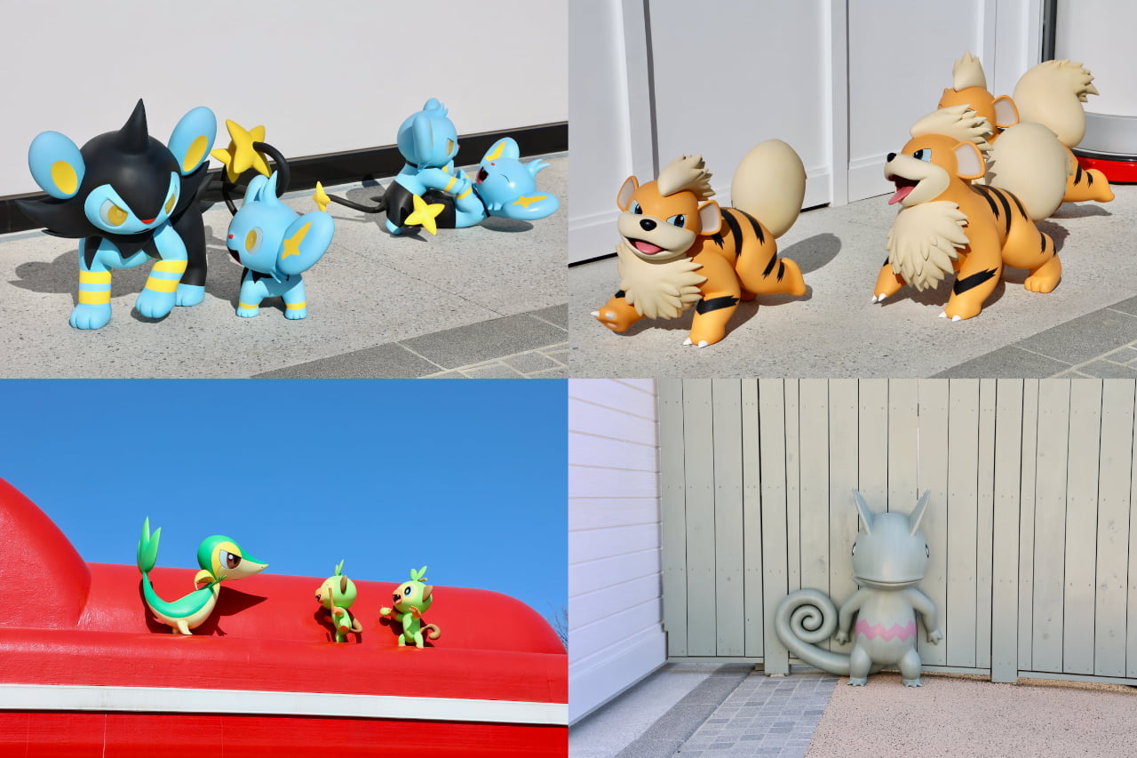 ルクシオ、コリンク、ガーディ、ツタージャ、サルノリ、壁に隠れるカクレオン