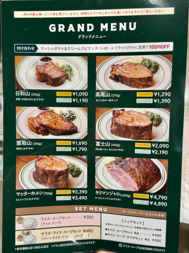 マロリーポークステーキ多摩センター店のメニュー