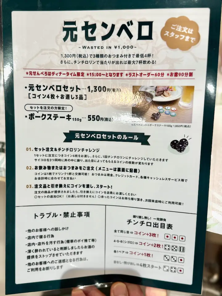 マロリーポークステーキ多摩センター店のせんべろメニュー