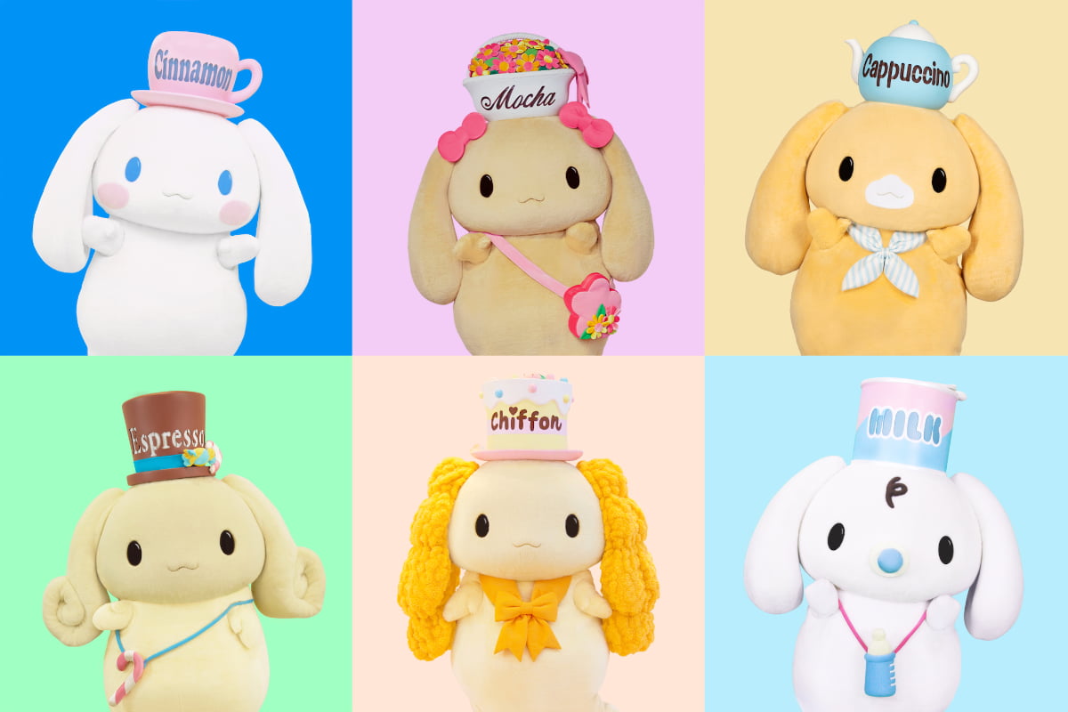 シナモンフレンズ総出演　おなじみの仲間たちも登場(左上から)シナモロール、モカ、カプチーノ、エスプレッソ、シフォン、みるく