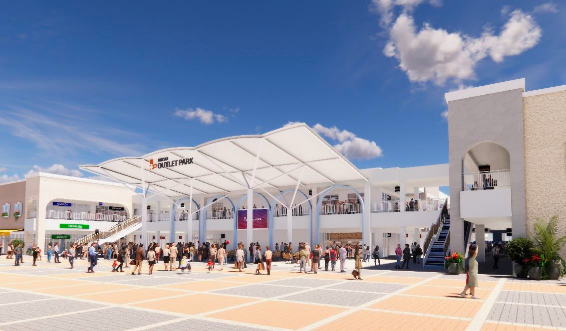 「三井アウトレットパーク 多摩南大沢 B街区」 入口（大屋根広場） CG