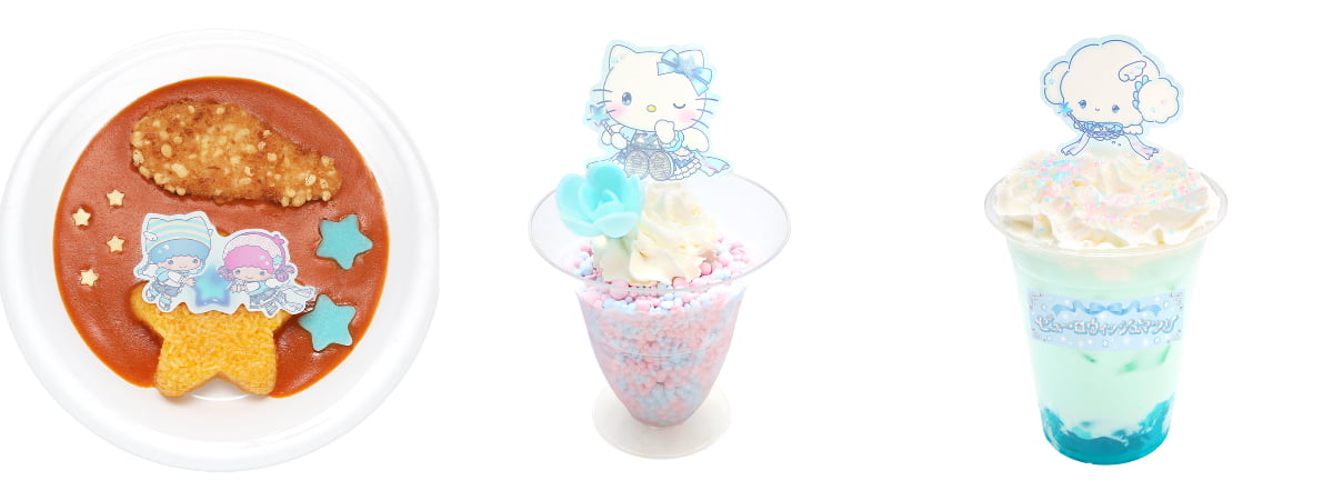 「リトルツインスターズのカリカリ☆ささみフライのバターチキンカレー」や、「ハローキティのMilky Way☆ミラクルアイス」、「こぎみゅんのゆめかわ♡ミルクカルピス」