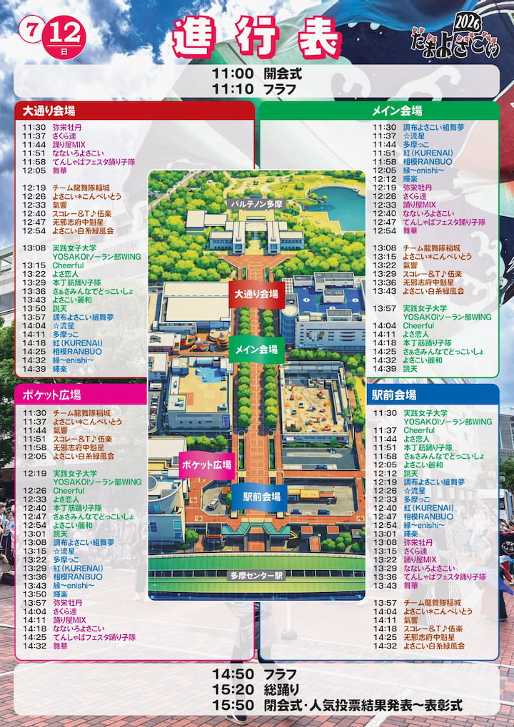 多摩センター夏まつり2026「たまよさこい」進行表