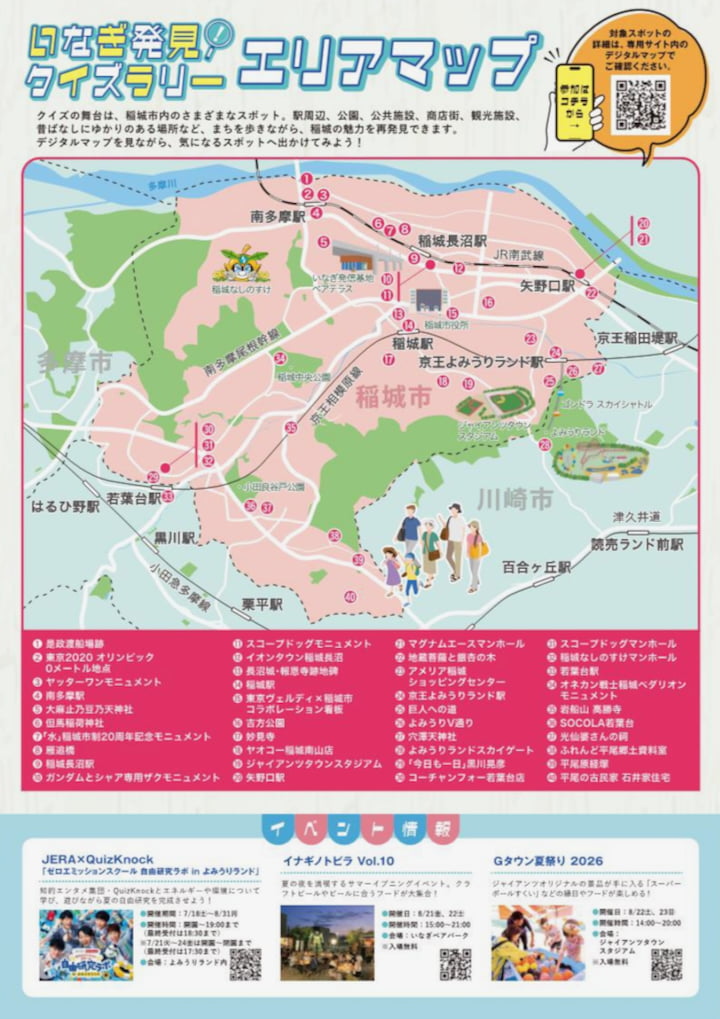 稲城市内40スポットを巡る「いなぎ発見！クイズラリー」開催！景品が当たる抽選も
